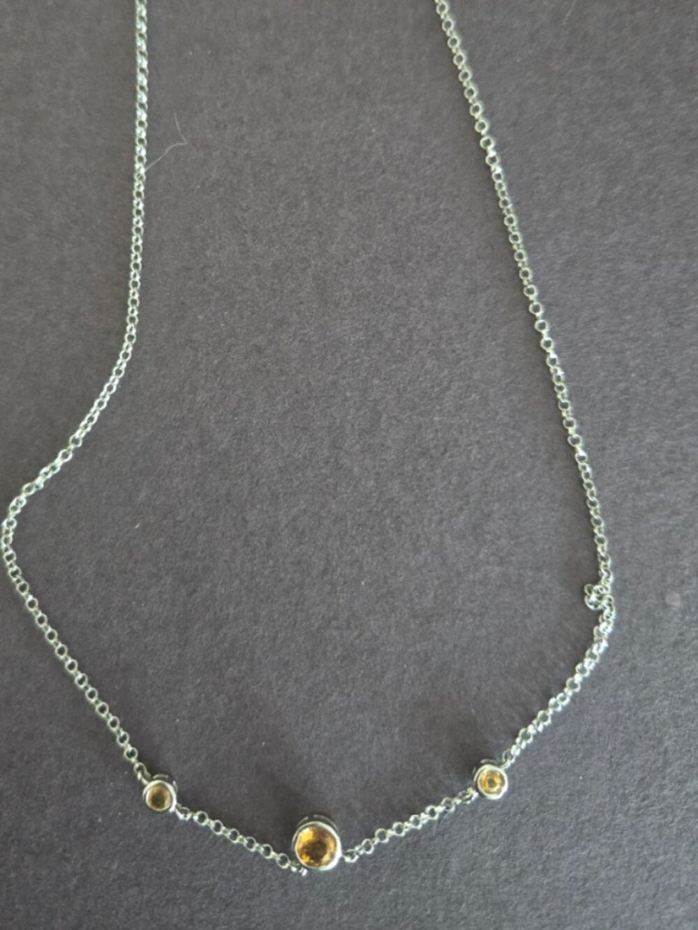 925 Sterling Silver Bezel Set Citrine Stationed Necklace